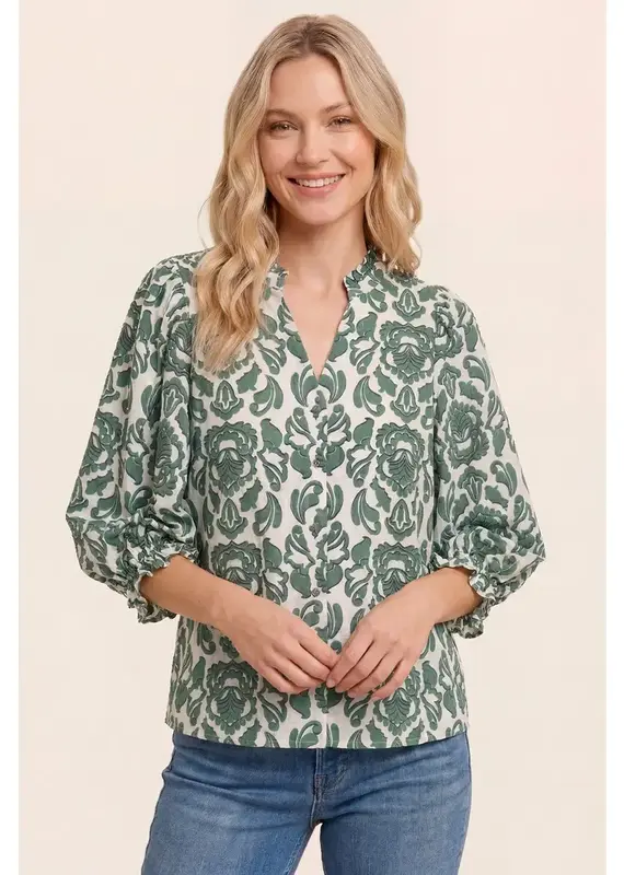 Belle Frilled Bubble Sleeve Floral Top