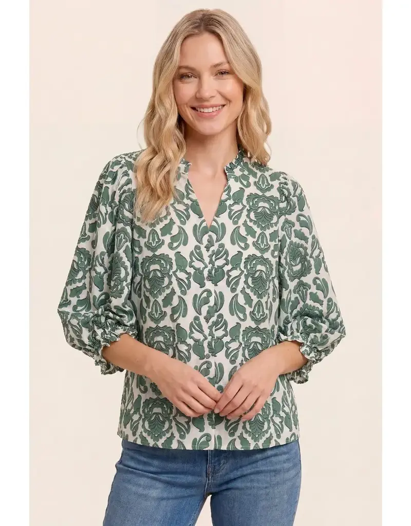Belle Frilled Bubble Sleeve Floral Top