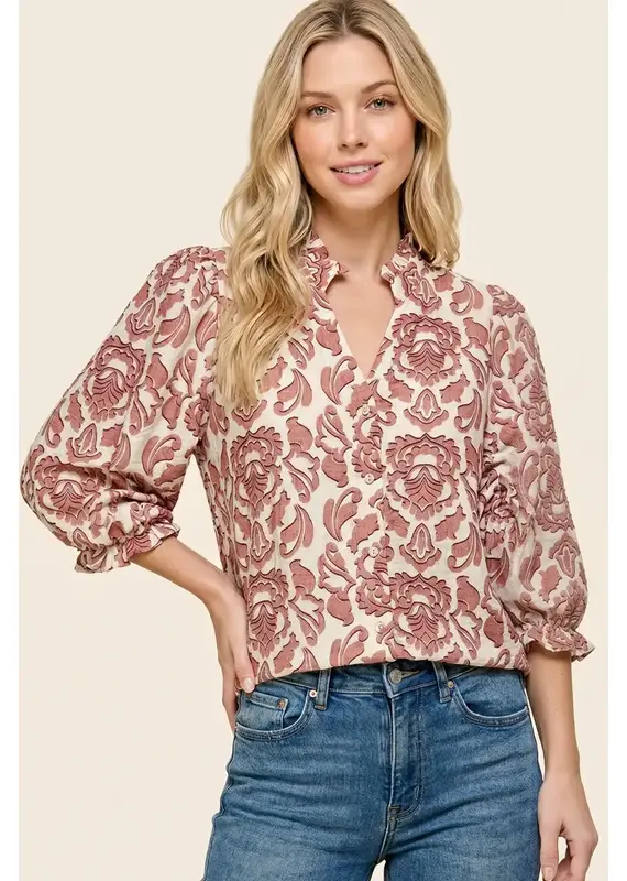 Belle Frilled Bubble Sleeve Floral Top