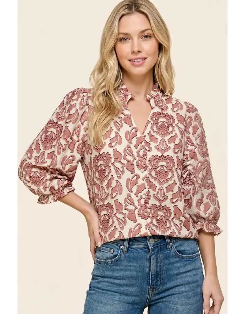 Belle Frilled Bubble Sleeve Floral Top