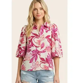 Betsy Bubble Sleeve Floral Print Top