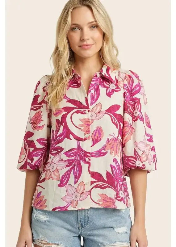 Betsy Bubble Sleeve Floral Print Top