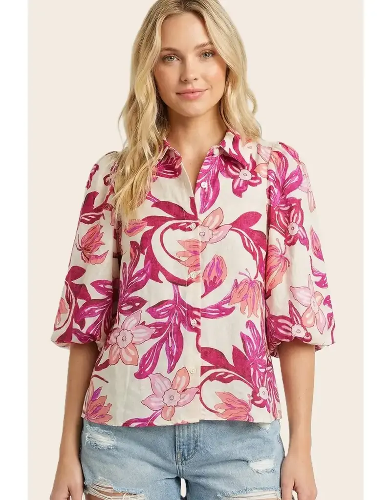 Betsy Bubble Sleeve Floral Print Top