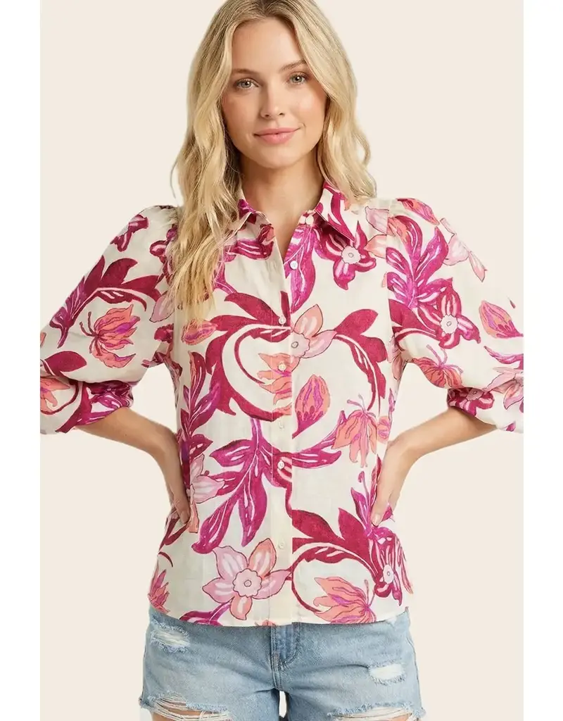 Betsy Bubble Sleeve Floral Print Top