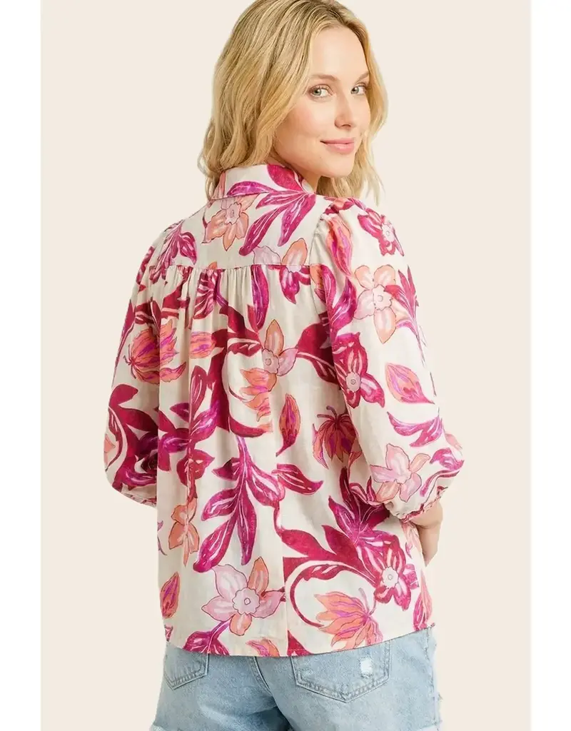 Betsy Bubble Sleeve Floral Print Top
