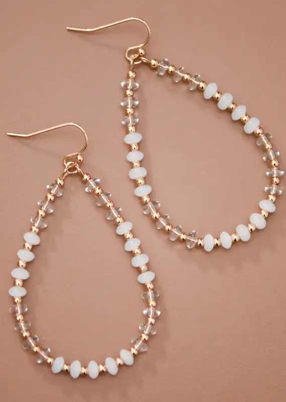 White Glass Crystal Teardrop Earrings