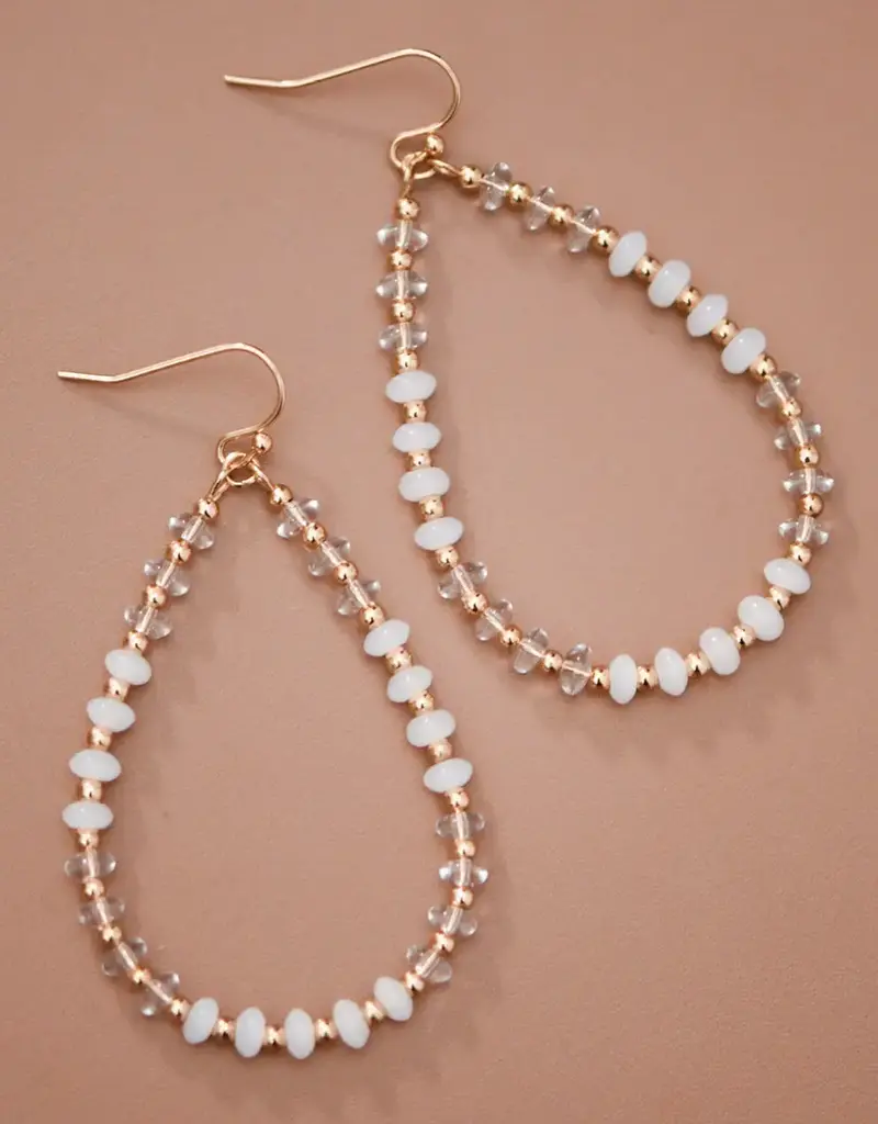 White Glass Crystal Teardrop Earrings