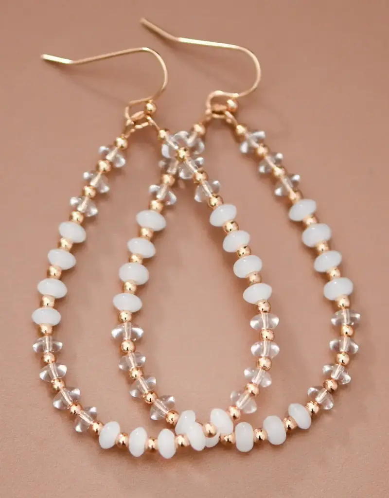White Glass Crystal Teardrop Earrings
