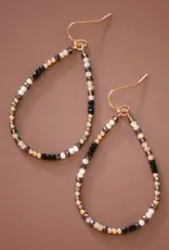 Teardrop Wire Beaded Glass Crystal Earrings - Black Mix