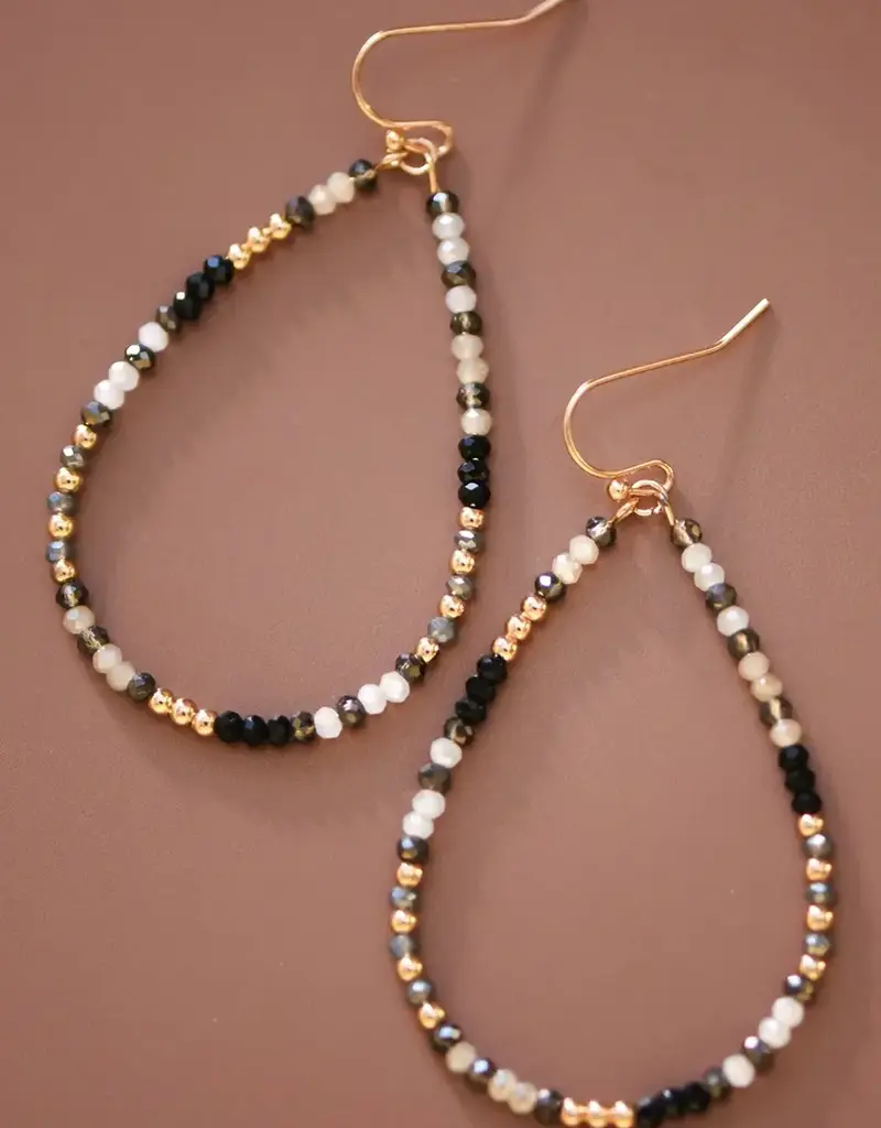 Teardrop Wire Beaded Glass Crystal Earrings - Black Mix