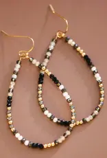 Teardrop Wire Beaded Glass Crystal Earrings - Black Mix