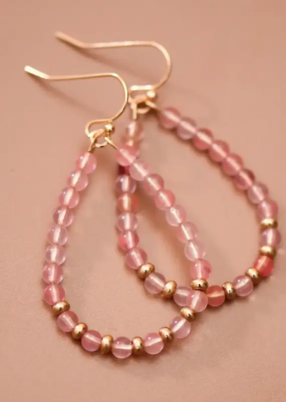Natural Stone Beaded Teardrop Wire Earrings