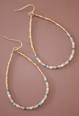Teardrop Wire Gold Glass Beaded Earrings