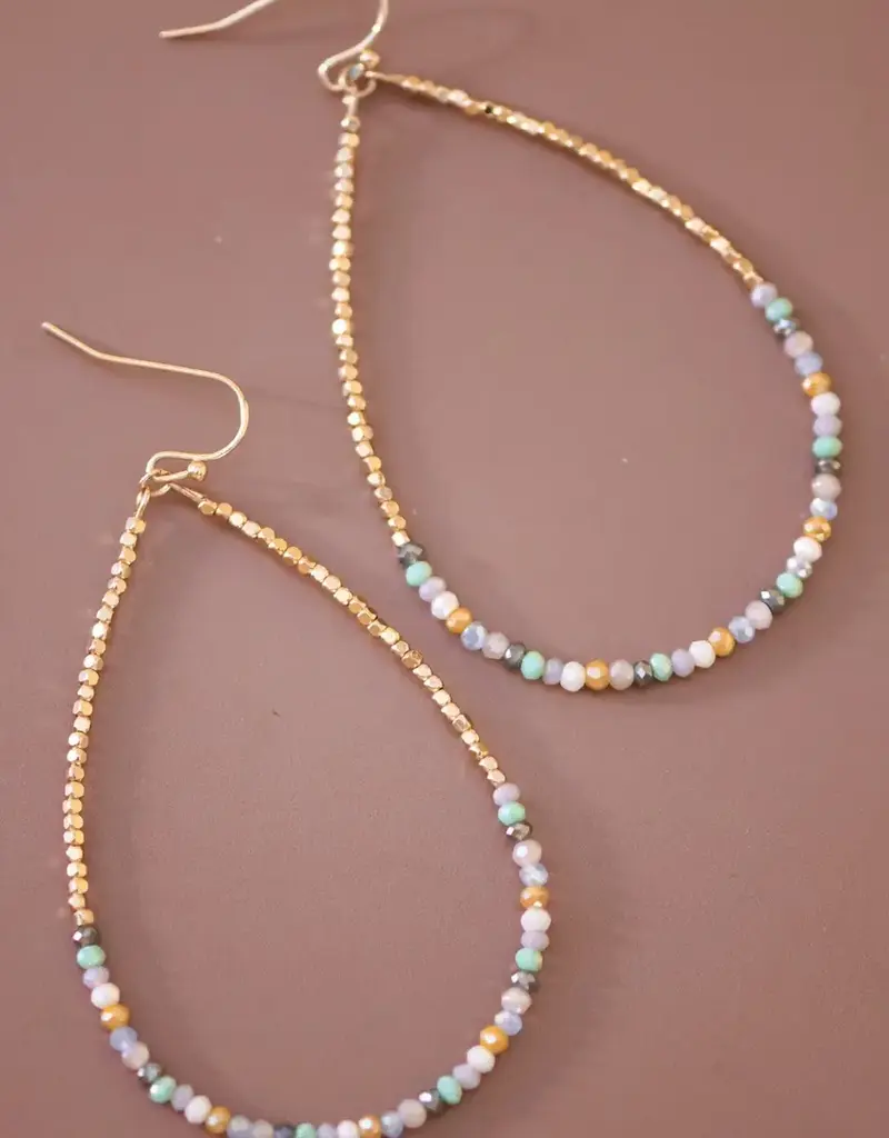 Teardrop Wire Gold Glass Beaded Earrings