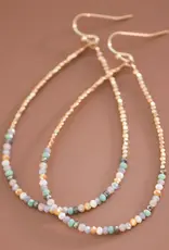 Teardrop Wire Gold Glass Beaded Earrings