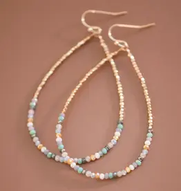 Teardrop Wire Gold Glass Beaded Earrings