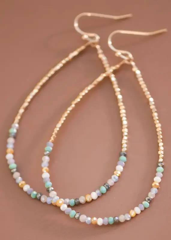 Teardrop Wire Gold Glass Beaded Earrings