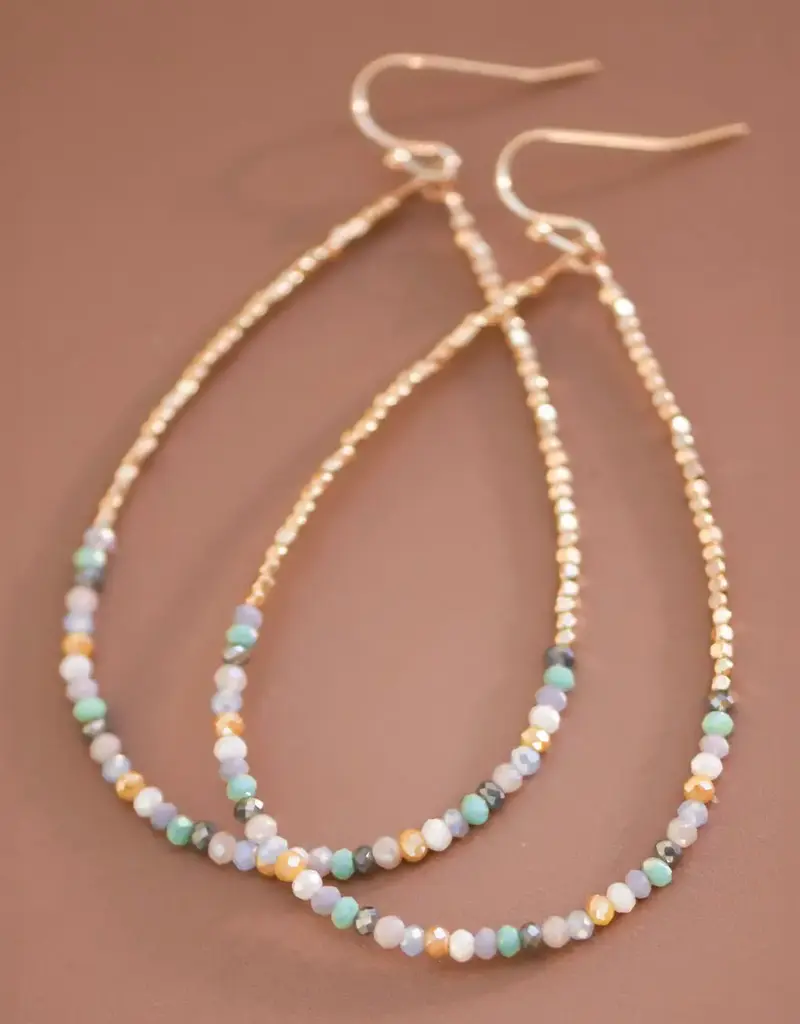 Teardrop Wire Gold Glass Beaded Earrings