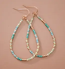 Blue Green Glass Crystal Teardrop Earrings