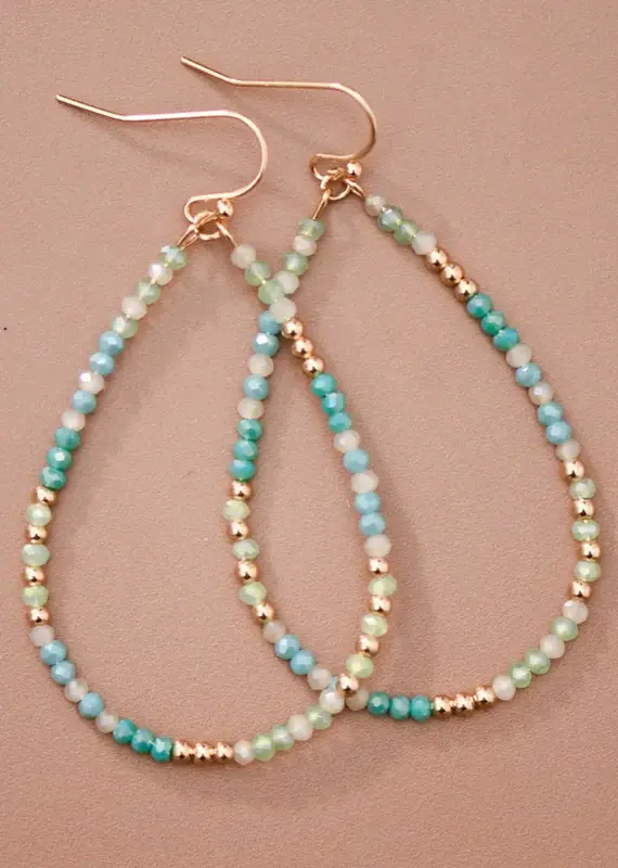 Blue Green Glass Crystal Teardrop Earrings