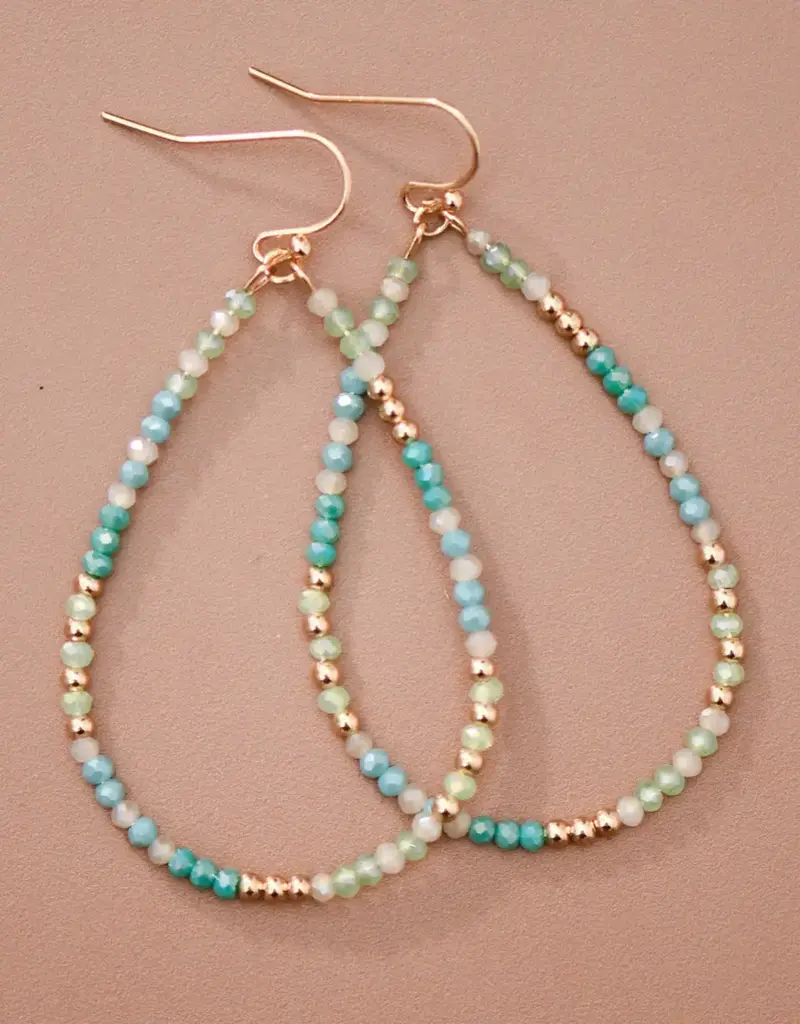 Blue Green Glass Crystal Teardrop Earrings