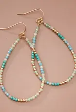 Blue Green Glass Crystal Teardrop Earrings