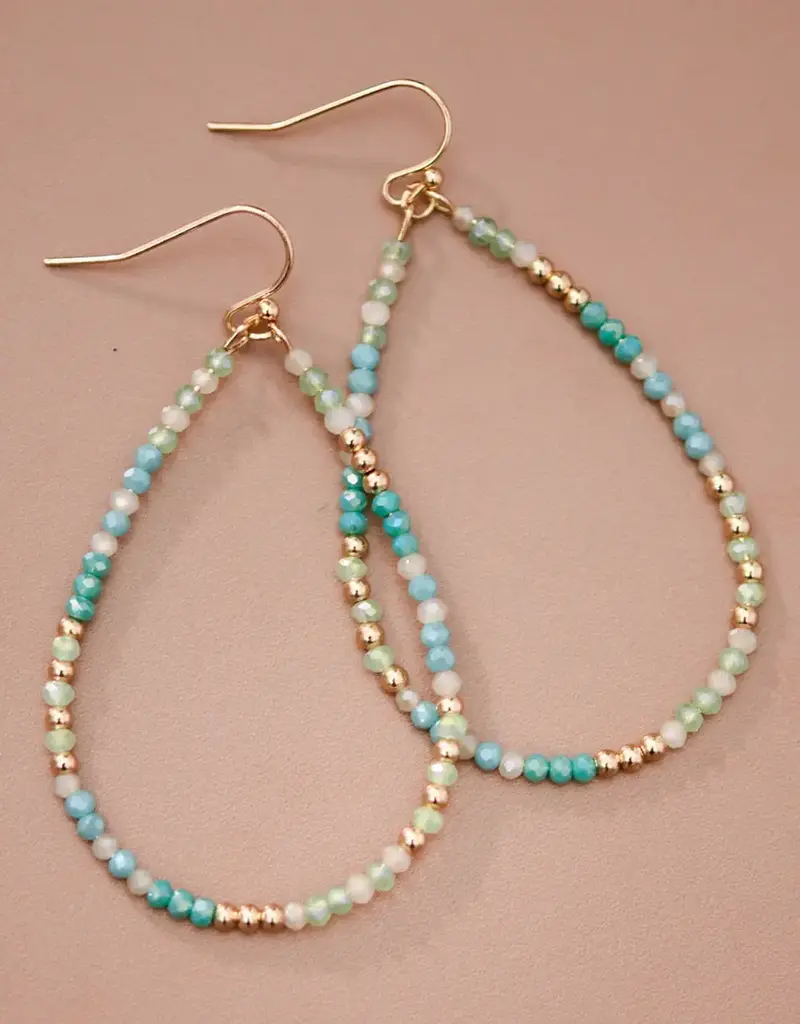 Blue Green Glass Crystal Teardrop Earrings