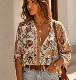 Bethany Boho Floral Border Print Top