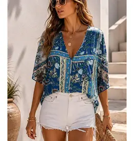 Bethany Boho Floral Border Print Blouse