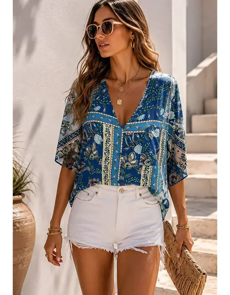 Bethany Boho Floral Border Print Blouse