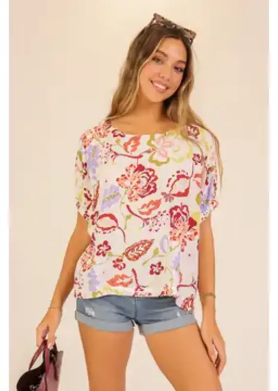 Cassie Coastal Bloom Print Top