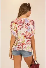 Cassie Coastal Bloom Print Top