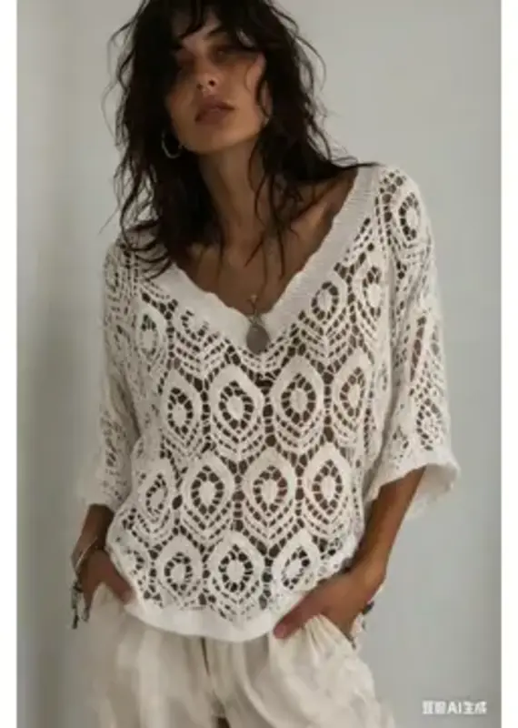 Lacey Geo V-Neck Crochet Top