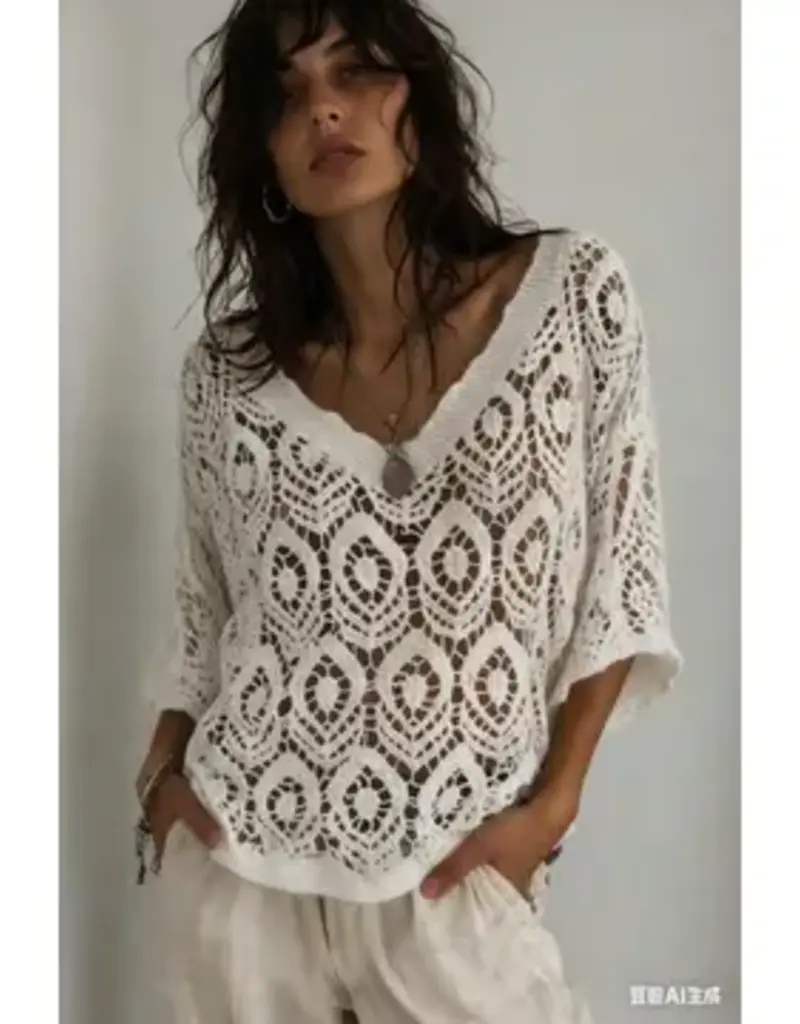Lacey Geo V-Neck Crochet Top