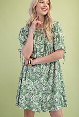 Heather Hexagonal Floral Print Pleated Dress