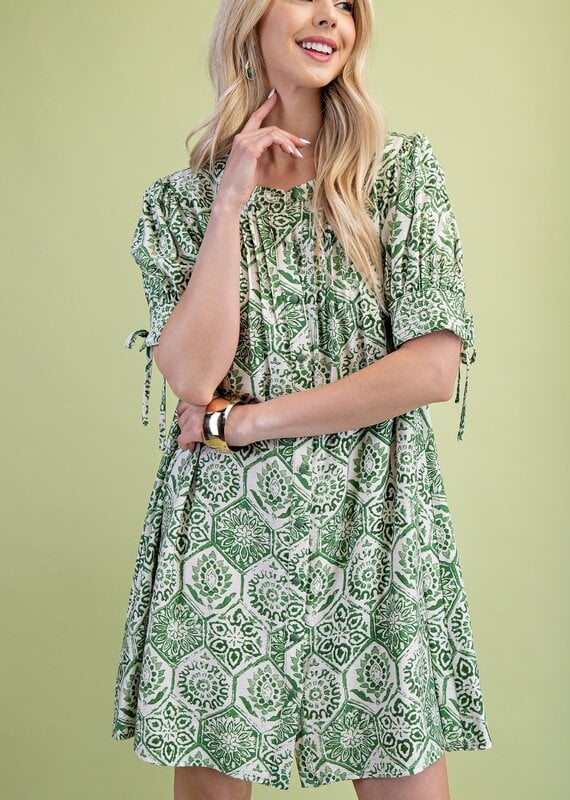 Heather Hexagonal Floral Print Pleated Dress