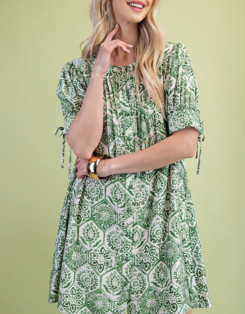 Heather Hexagonal Floral Print Pleated Dress