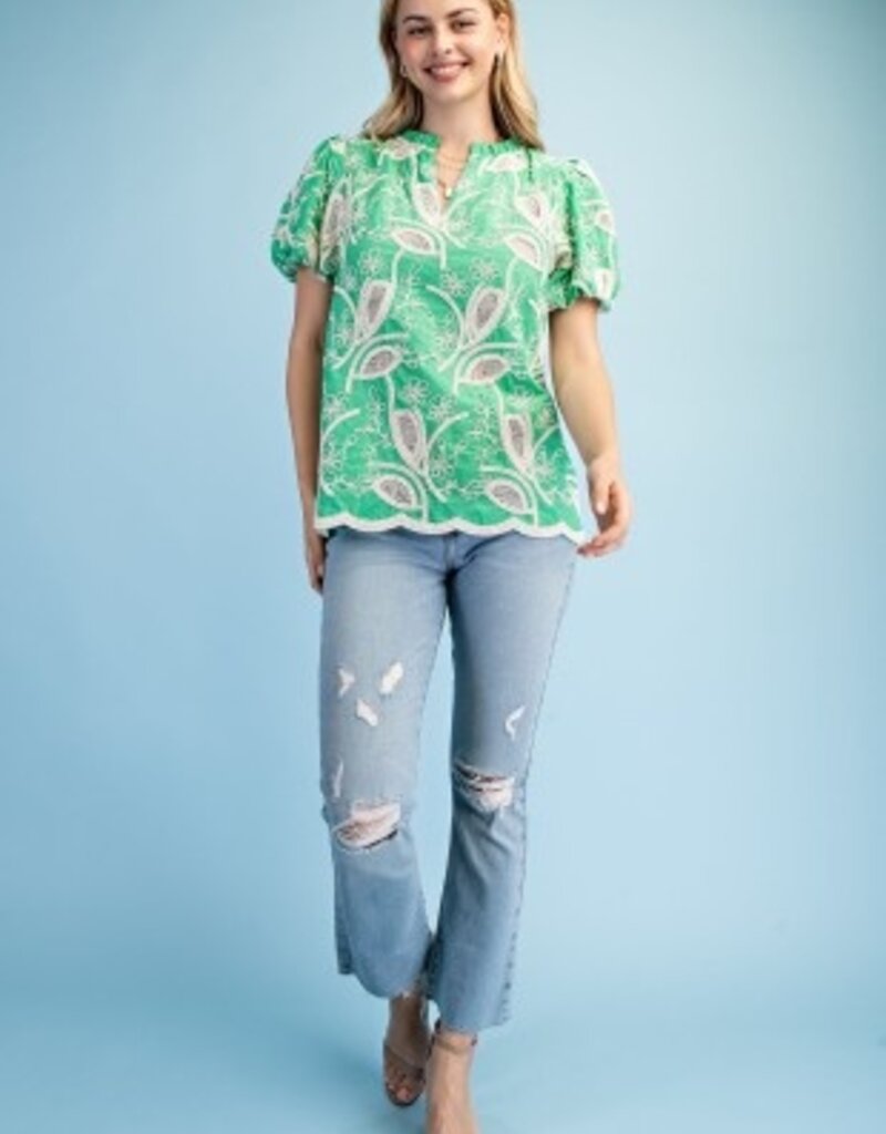 Floral Embroidered V-neck Blouse