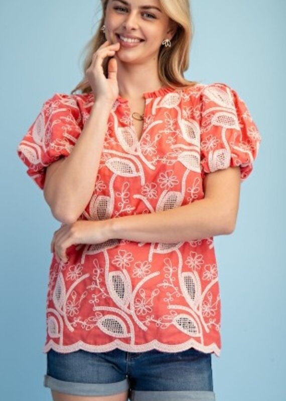 Floral Embroidered V-neck Blouse Emerald