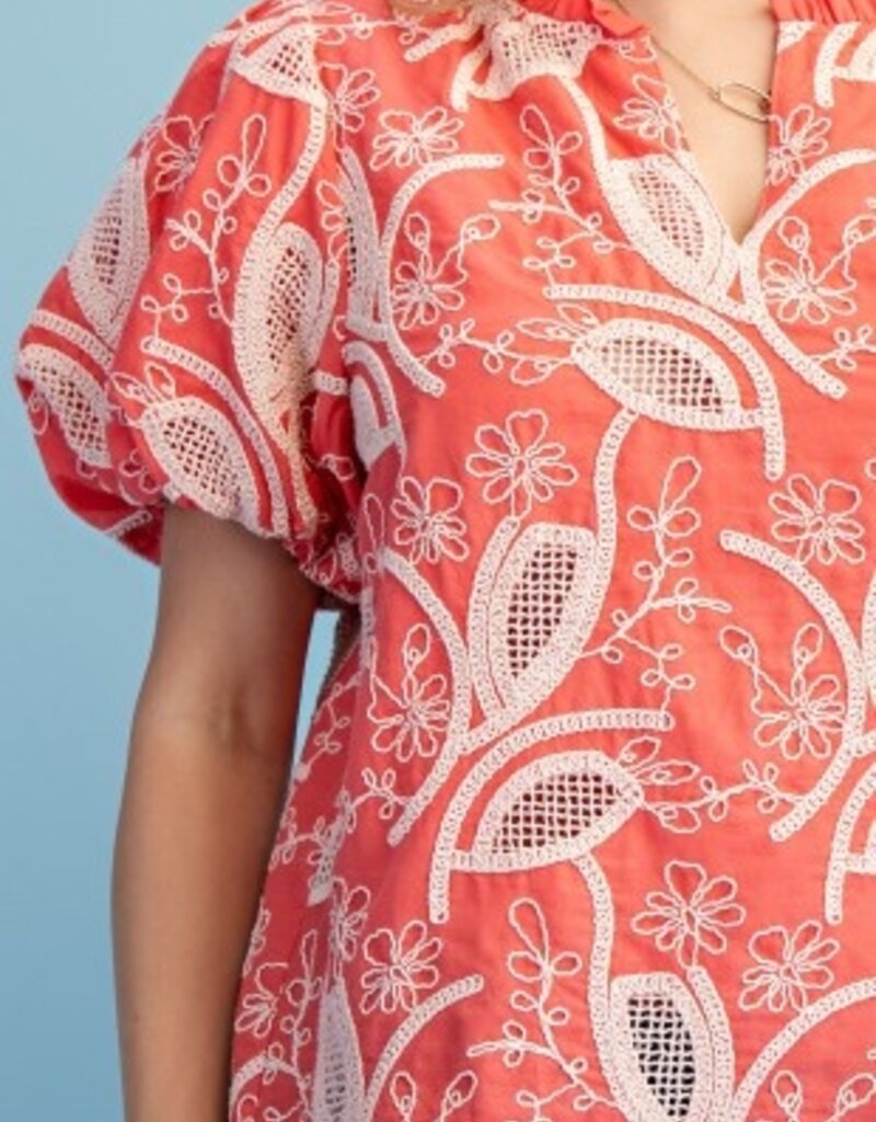 Floral Embroidered V-neck Blouse Emerald