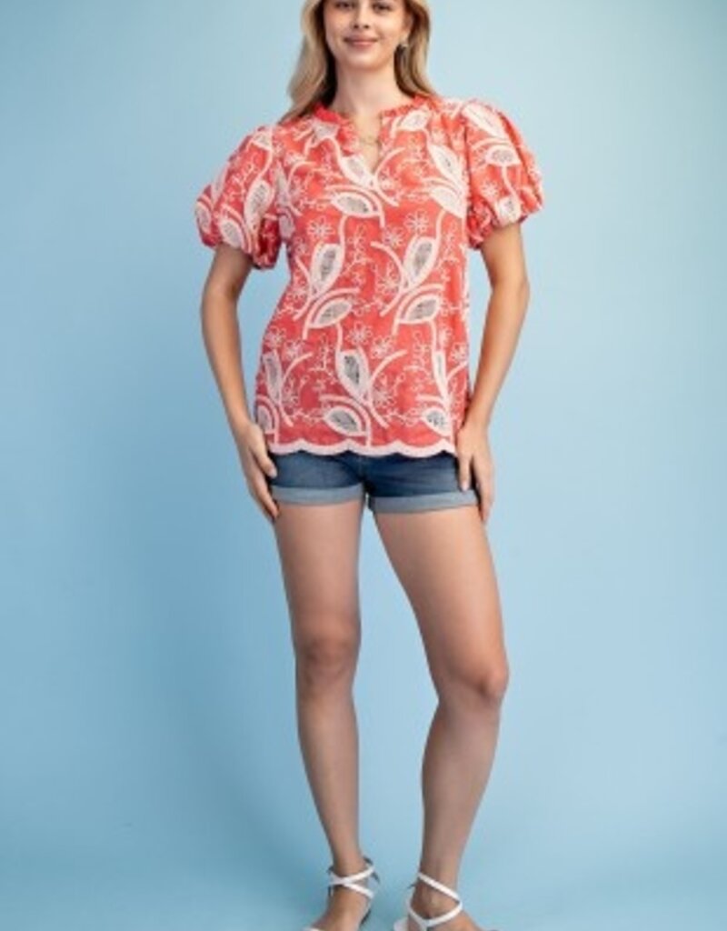 Floral Embroidered V-neck Blouse Emerald