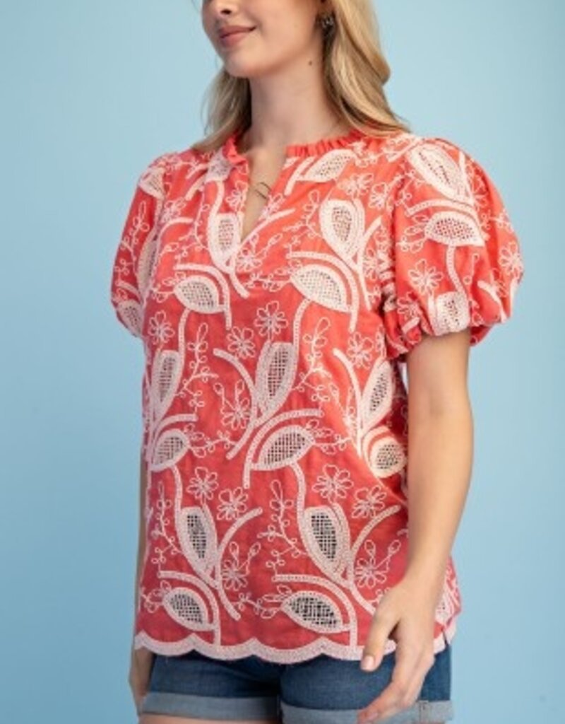 Floral Embroidered V-neck Blouse Emerald