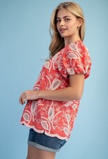 Floral Embroidered V-neck Blouse Emerald