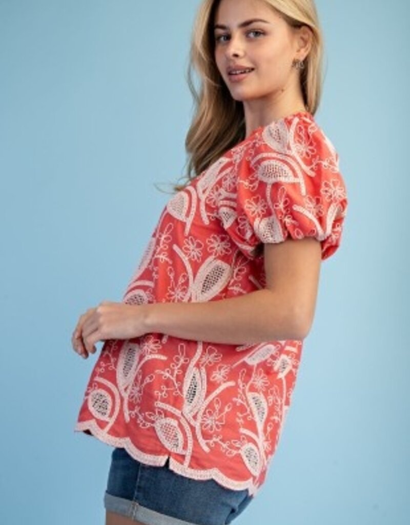 Floral Embroidered V-neck Blouse Emerald