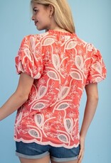 Floral Embroidered V-neck Blouse Emerald