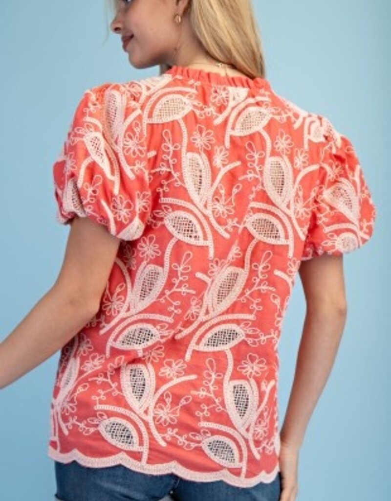 Floral Embroidered V-neck Blouse Emerald