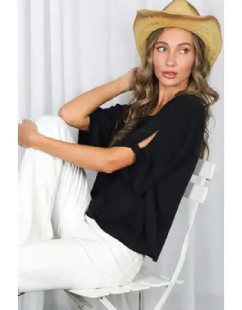 Amy Tie Accent Sleeve Soft Top