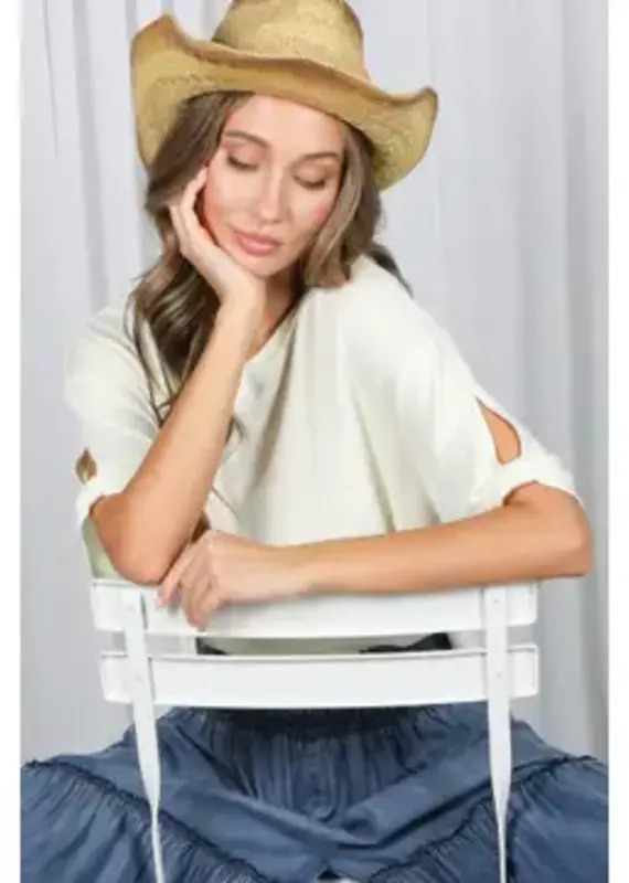 Amy Tie Accent Sleeve Soft Top