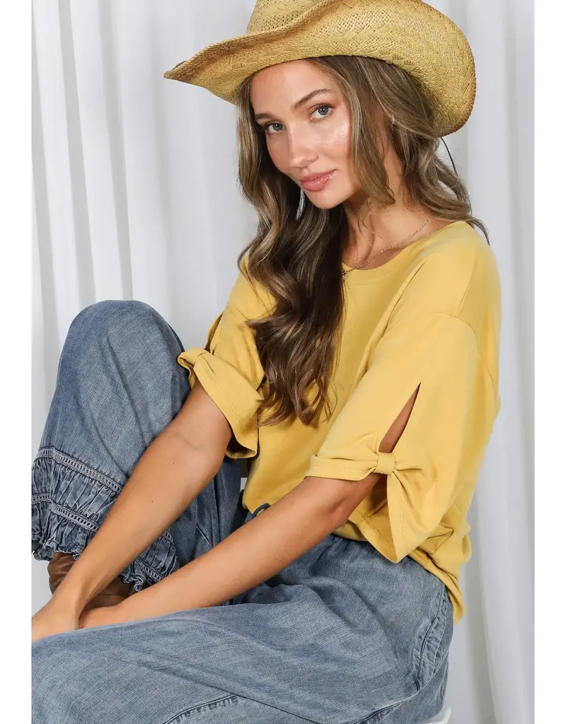 Amy Tie Accent Sleeve Soft Top