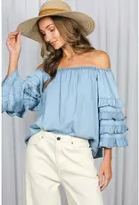 Off the Shoulder Ruffle Sleeve Chambray Top